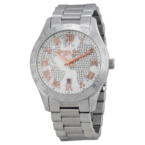 Michael Kors Layton Silver Crystal Pave Dial Ladies Watch MK5958